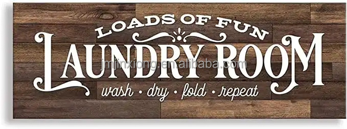 Farmhouse Family Wall Sign Wash Dry Fold Repeat Home Rustic Wooden Laundry Room Decor