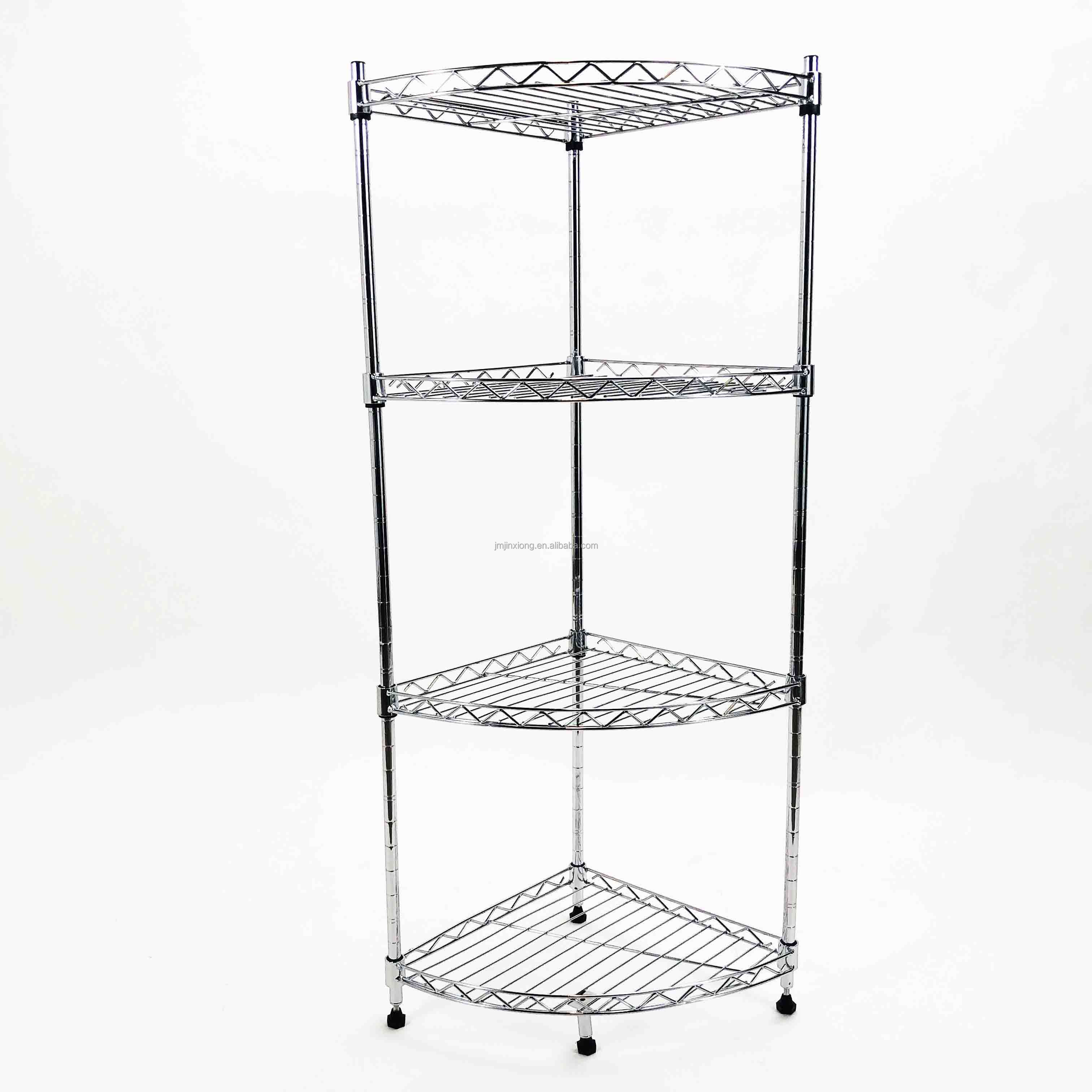 Steel Chromed Painting Kitchen Bathroom Corner Wire Mesh Shelf And 4 Tier Household Storage Wire Rack