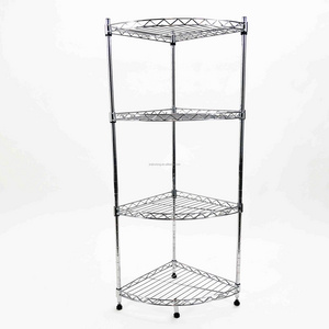 Steel Chromed Painting Kitchen Bathroom Corner Wire Mesh Shelf And 4 Tier Household Storage Wire Rack