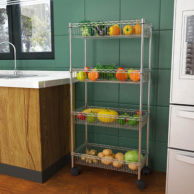 High quality Chrome plating Wire Rolling Kitchen Storage Cart with wire basket drawer