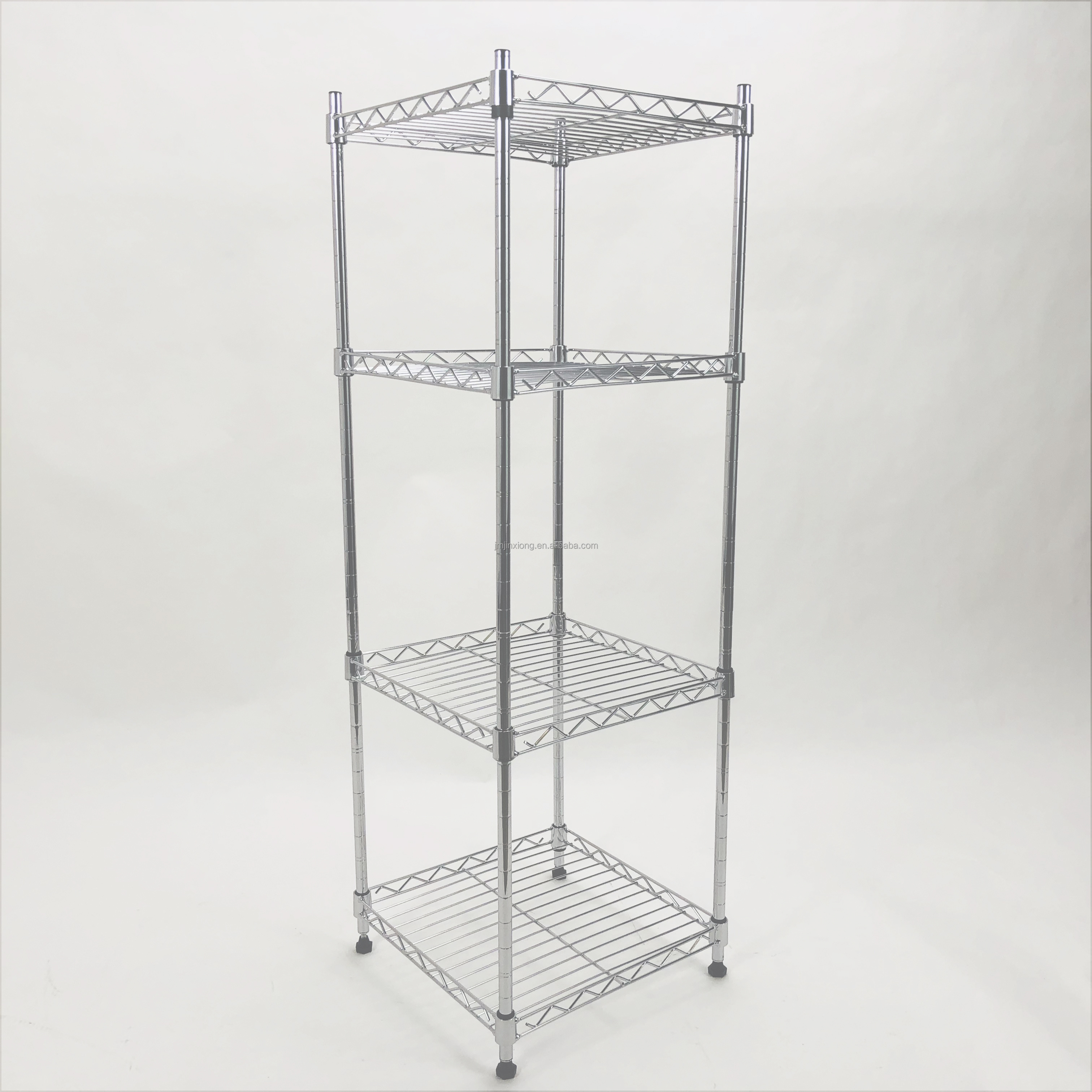 Customized 4 Tiers Square Chrome Wire Shelving Metal Shelving Racks Storage Wire Shelf