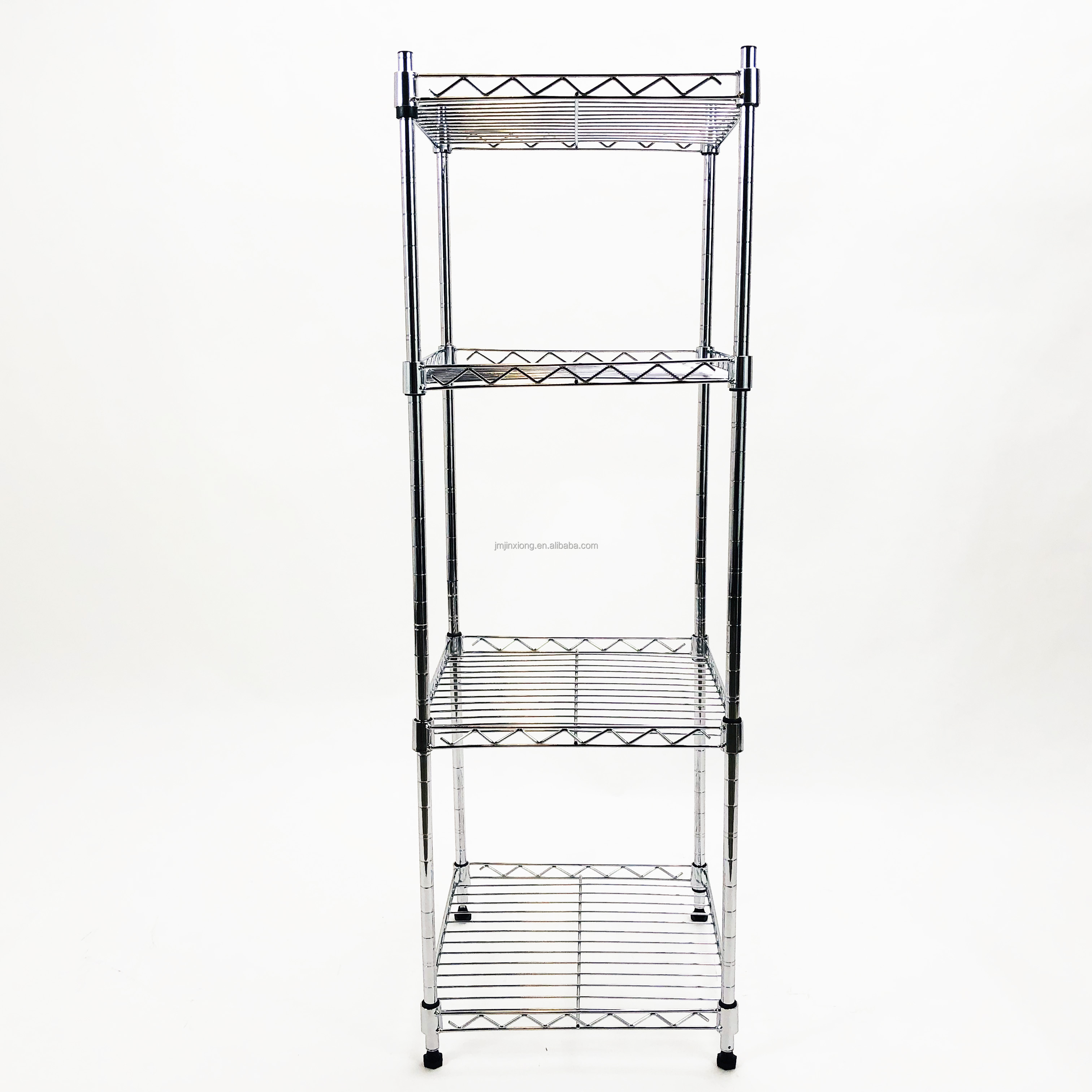 Customized 4 Tiers Square Chrome Wire Shelving Metal Shelving Racks Storage Wire Shelf