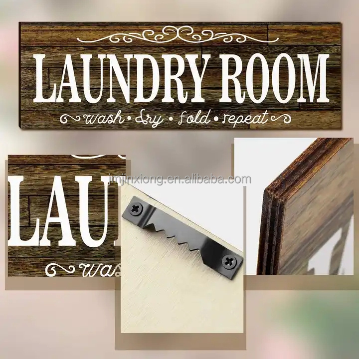 Farmhouse Family Wall Sign Wash Dry Fold Repeat Home Rustic Wooden Laundry Room Decor