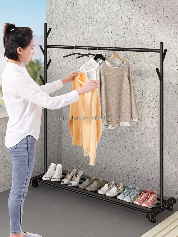 Rolling Steel Cloth Hanger Organizer Garment Rack Heavy Duty Rail with Wheel Clothes Storage