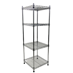 Customized 4 Tiers Square Chrome Wire Shelving Metal Shelving Racks Storage Wire Shelf