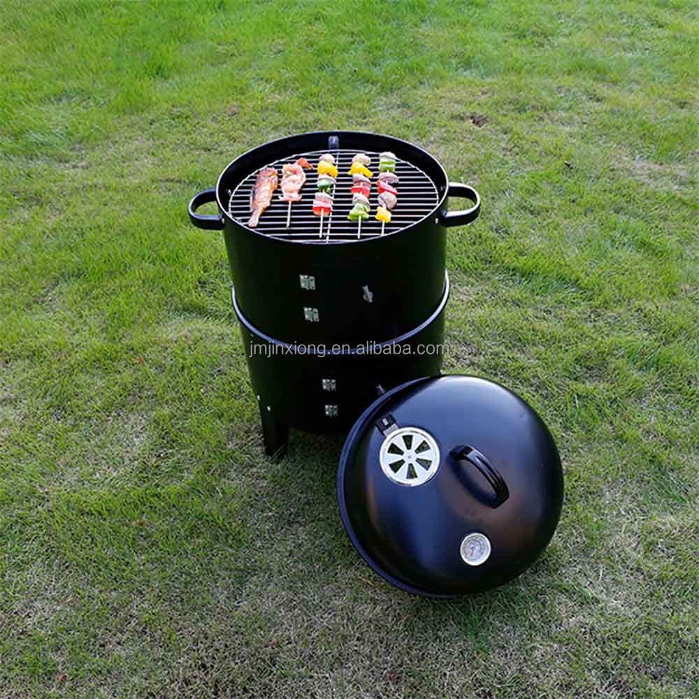 BBQ Smokers Two Tiers Vertical Drum Barrel Charcoal Smoker BBQ Grills With Lid