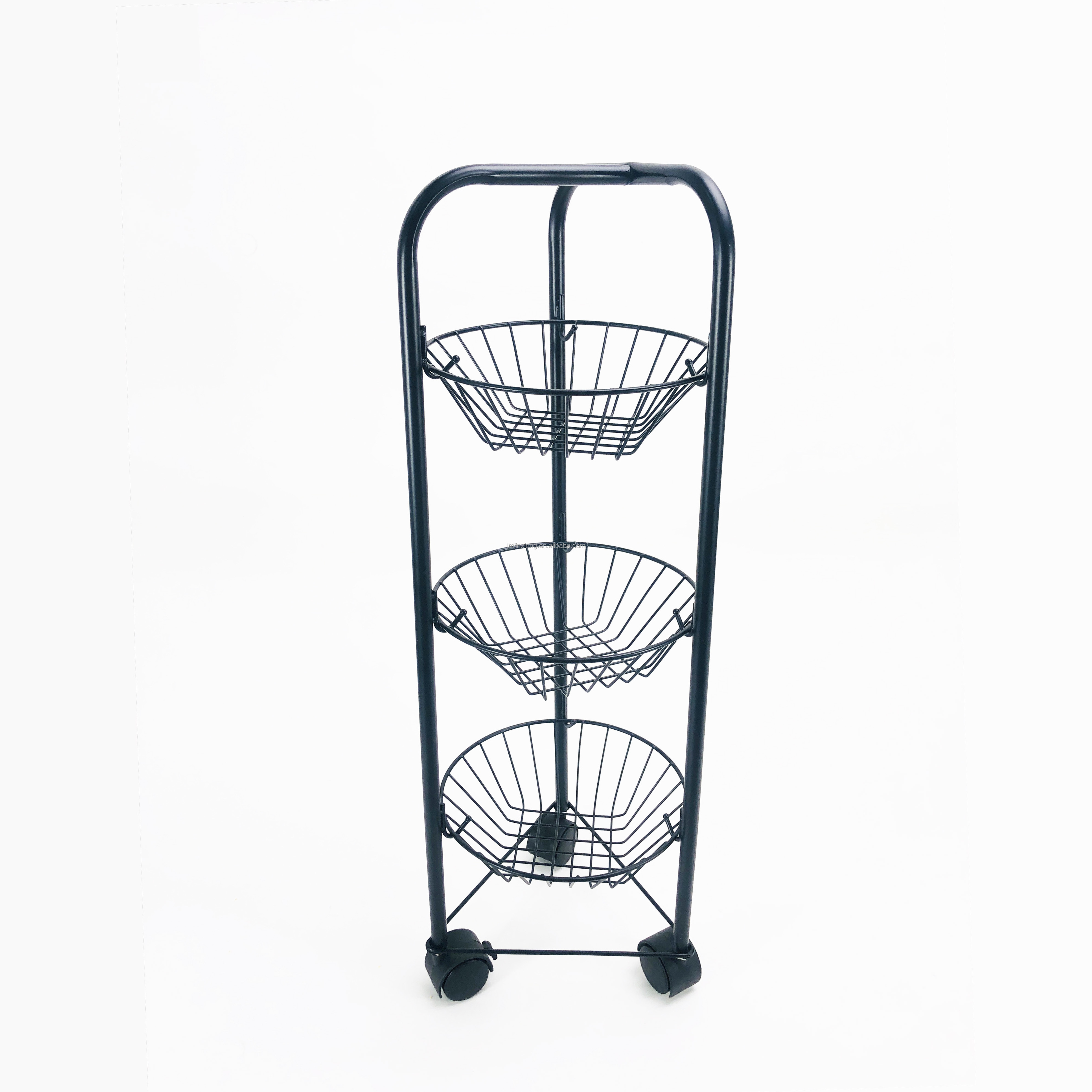 Three Tier Wire Rack With Detachable Wire Basket Kitchen Vegetable Fruits Storage Shelf Display Rack