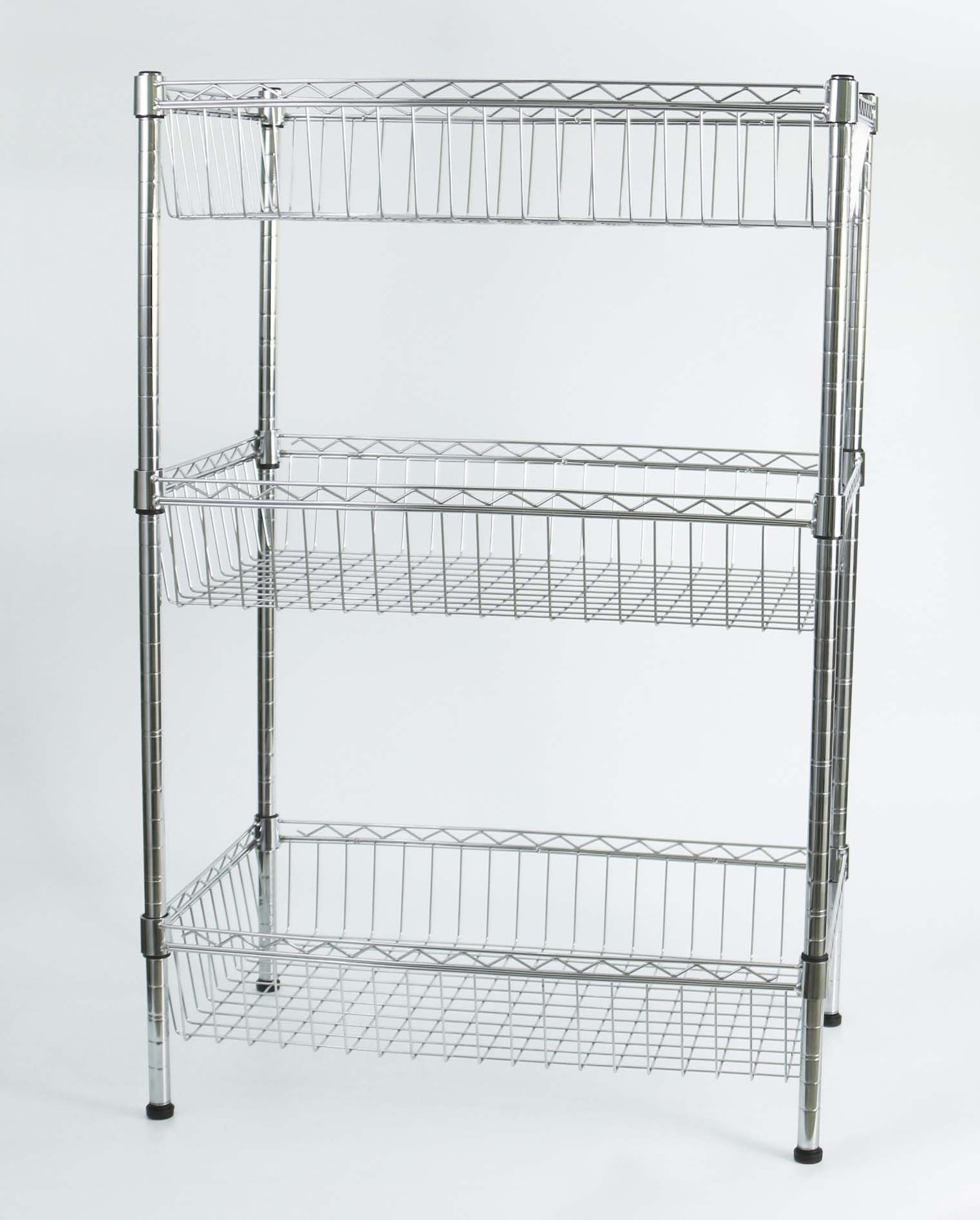 High quality Chrome plating Wire Rolling Kitchen Storage Cart with wire basket drawer