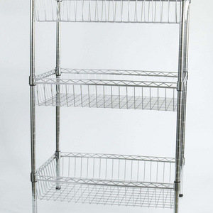 High quality Chrome plating Wire Rolling Kitchen Storage Cart with wire basket drawer