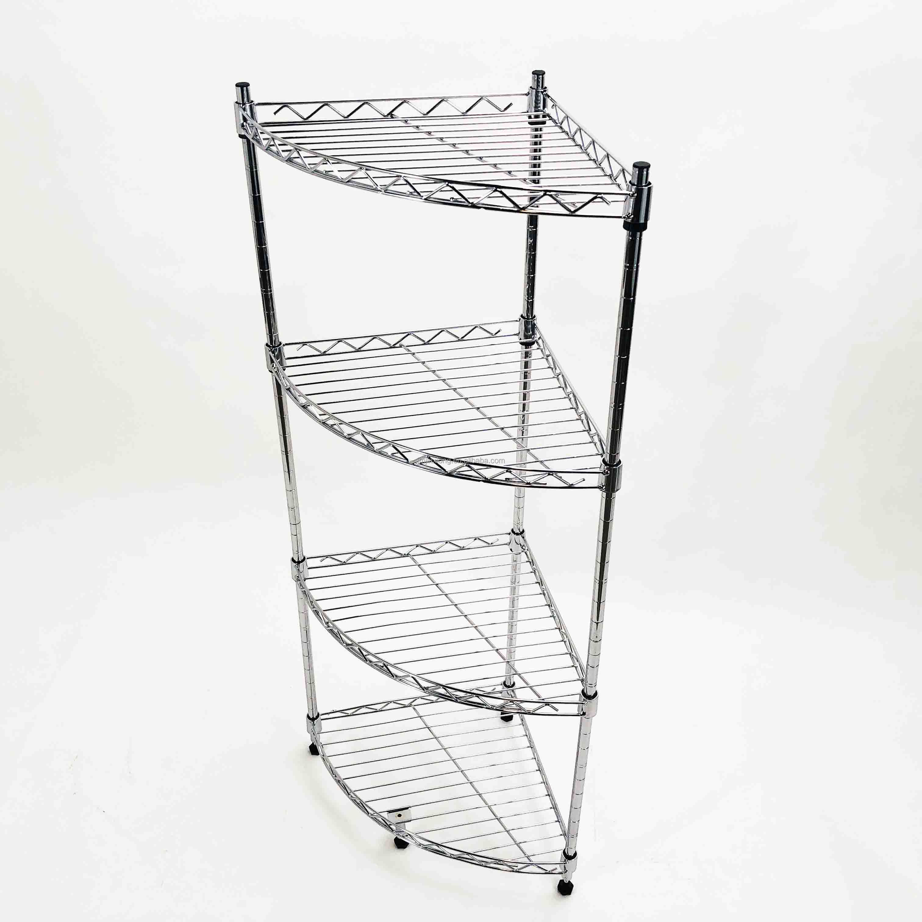 Steel Chromed Painting Kitchen Bathroom Corner Wire Mesh Shelf And 4 Tier Household Storage Wire Rack