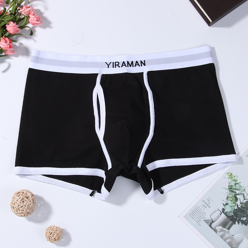 Custom Your Logo High Quality Pure Cotton Male Underwear Men Boxer Briefs Front Open Boxer