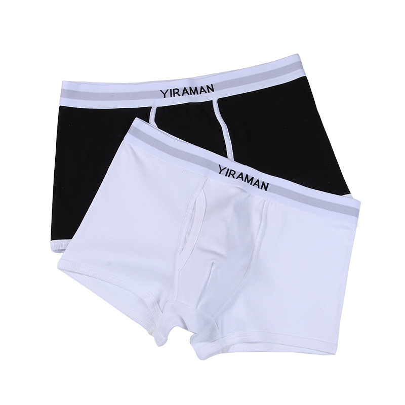 Custom Your Logo High Quality Pure Cotton Male Underwear Men Boxer Briefs Front Open Boxer