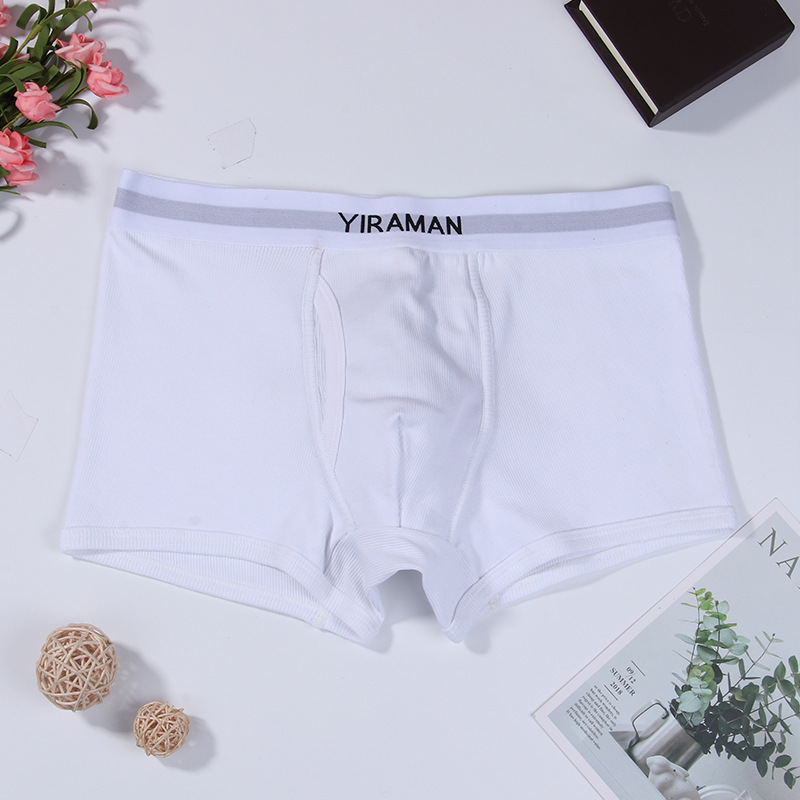 Custom Your Logo High Quality Pure Cotton Male Underwear Men Boxer Briefs Front Open Boxer