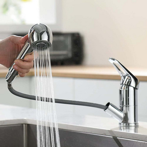 modern chrome deck-mounted pullout pull out flexible sprayer Kitchen sink mixer faucet for kitchen sink