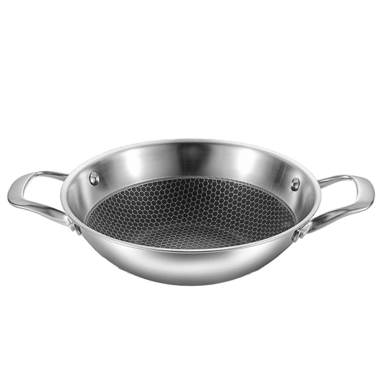 Chinese Manufacturer 304 stainless steel Wok two handle high quality multifunctional cooking pot