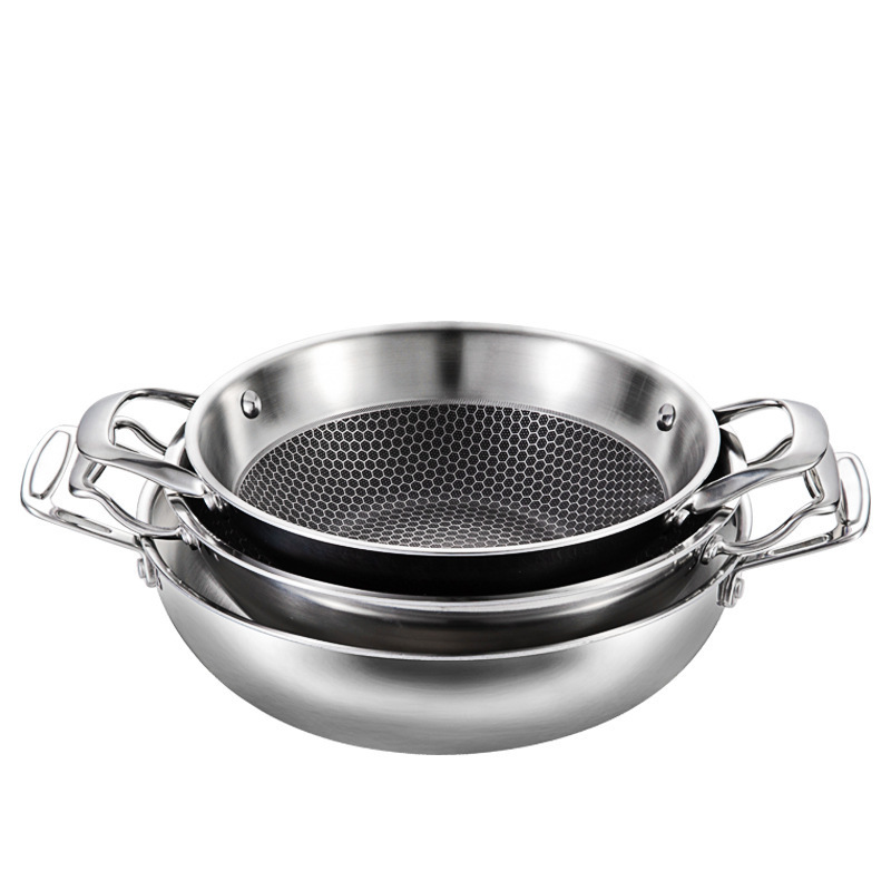 Chinese Manufacturer 304 stainless steel Wok two handle high quality multifunctional cooking pot