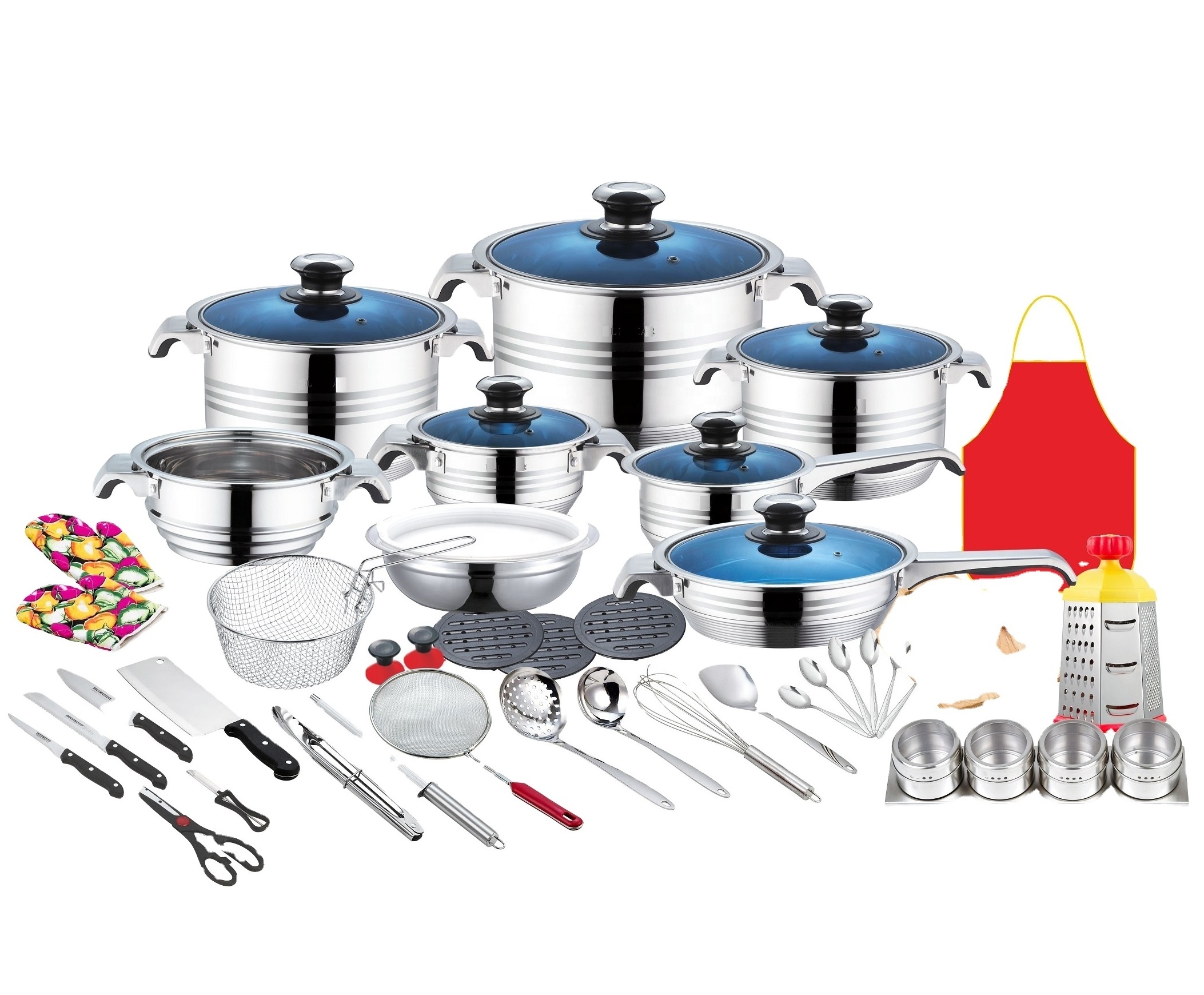 Newest design 50 pcs nonstick stainless steel cookware sets cooking pot