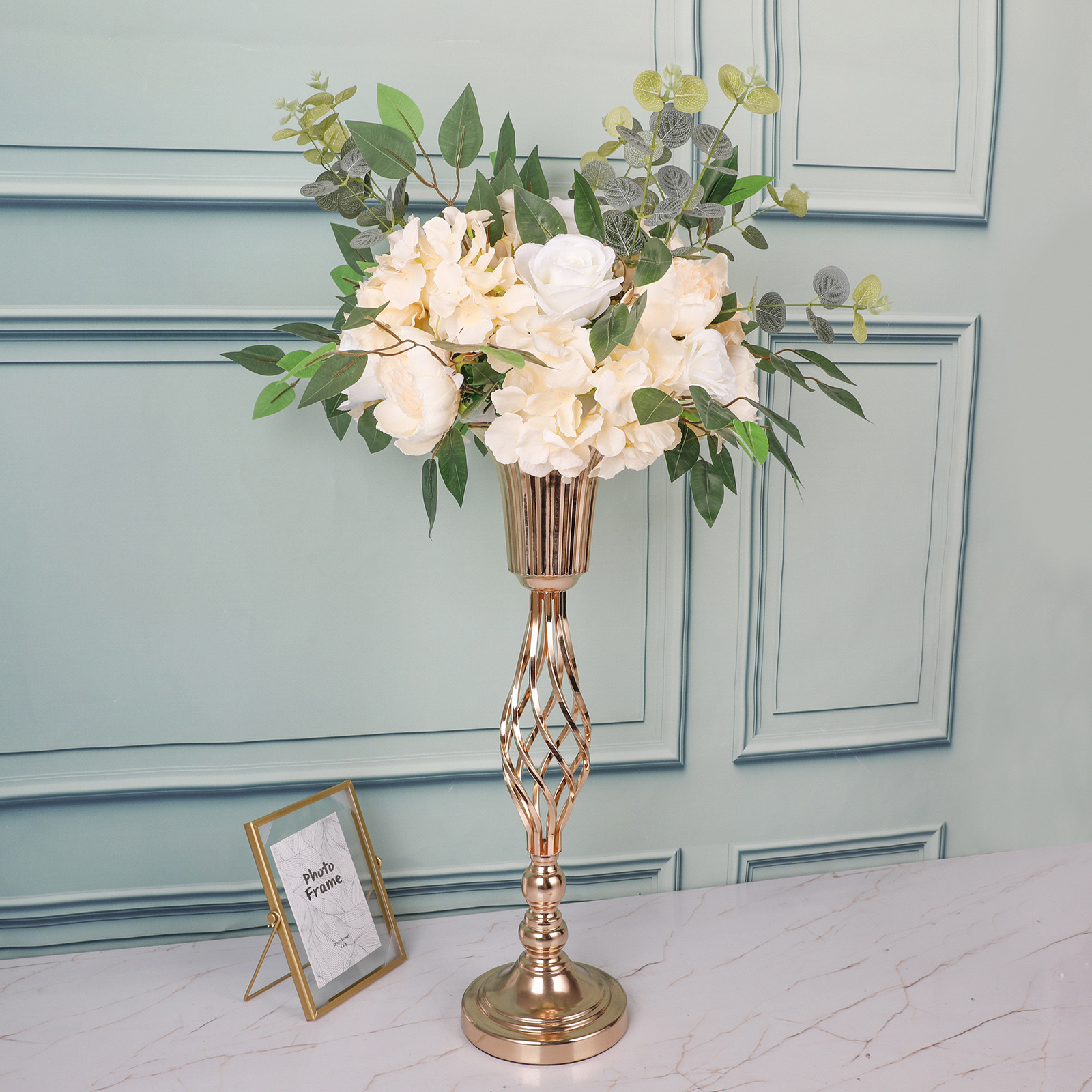 2024 Gold Flower Vase Wedding Centerpieces Gold Metal Metal Flowers Stand Wedding Metal Centerpiece Stands