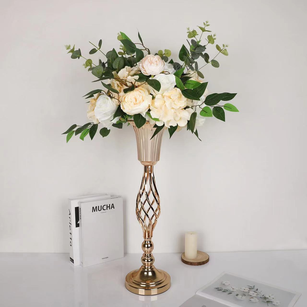 2024 Gold Flower Vase Wedding Centerpieces Gold Metal Metal Flowers Stand Wedding Metal Centerpiece Stands