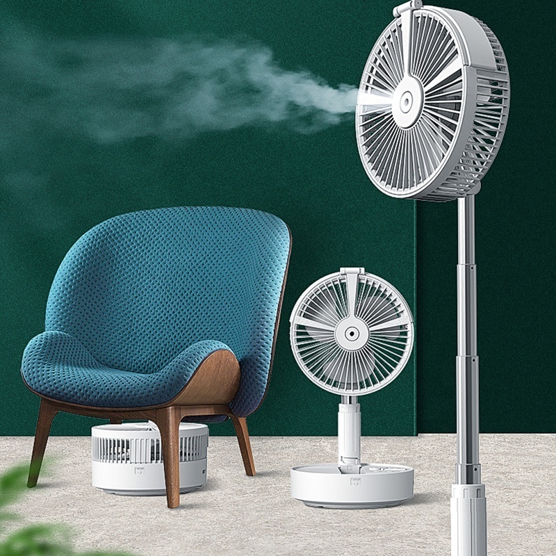 2023 New Multifunction Home Outdoor Folding Fan Portable Rechargeable Stand Mist Electric Air Cooling Fan with Night Light