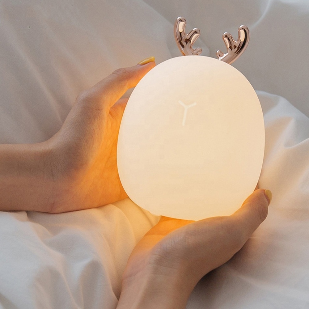 2023 Christmas Gift promotion Portable Small Baby Kids Sleeping LED Night Lamp Rabbit Deer Animal Silicone Mini Night Light