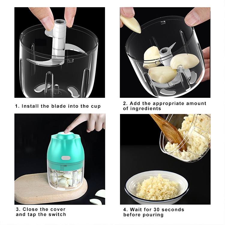 Professional Household 250ml Garlic Chopper Chili Chopper Cordless Usb Charging Chopper