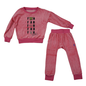 Customize Winter Toddler Girls Clothes Sets 2 Piece Coral Fleece Embroidered Long Sleeve Velvet Fabric Baby Clothing Set Rose