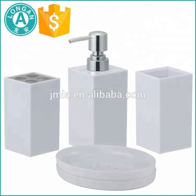 China manufacturer mix colors plastic stainless steel 4pcs set hotel balfour acrylic bathroom accessories