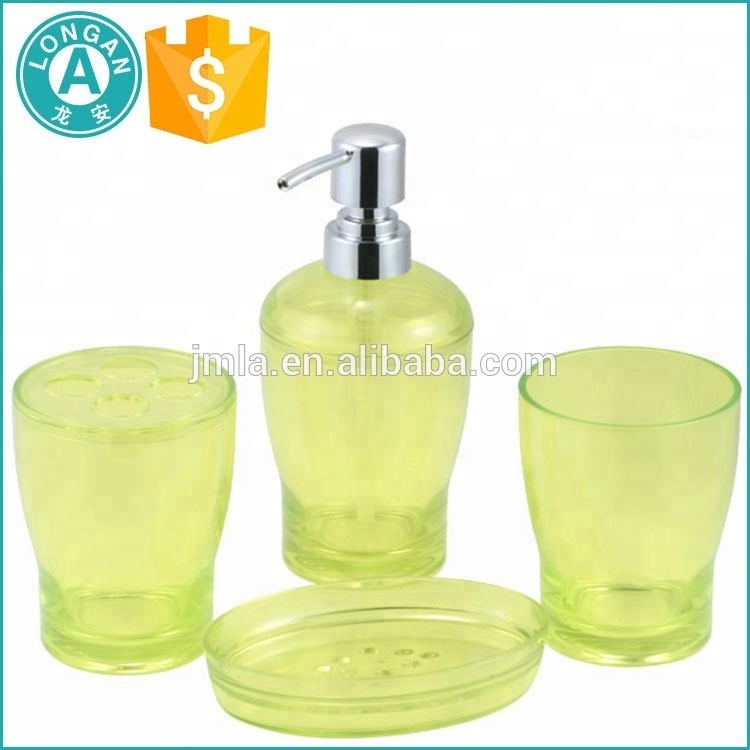 China manufacturer mix colors plastic stainless steel 4pcs set hotel balfour acrylic bathroom accessories