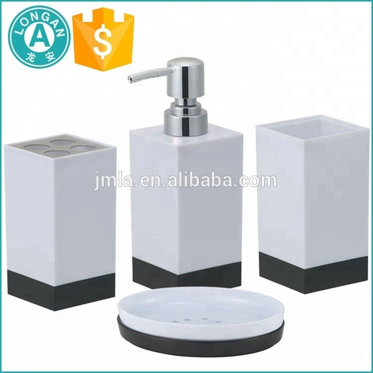 China manufacturer mix colors plastic stainless steel 4pcs set hotel balfour acrylic bathroom accessories