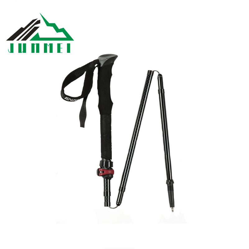 Wholesale Customized Folding Trekking Pole Nordic Hiking Walking Stick Running Poles EVA Aluminum Logo Tungsten Steel 4 Sections