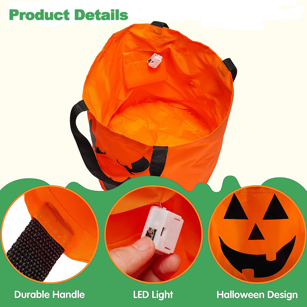 Halloween Trick or Treat Bags Pumpkin Halloween Candy Bags Light up Candy Bags for Kids