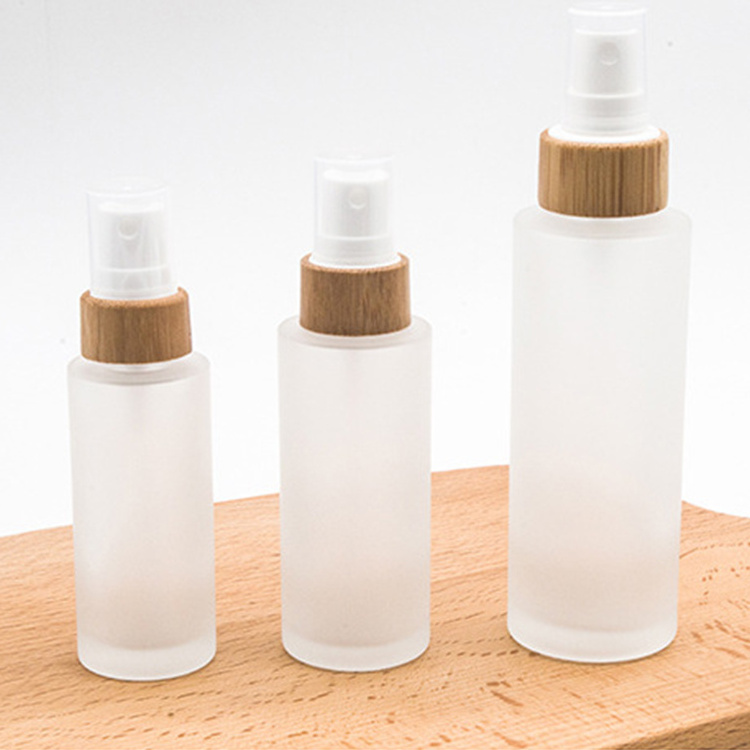 50ml frosted glass bottle with bamboo treatment pump and bamboo cap hair oil bottles glass potion bottle