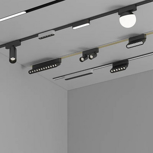 Led track spotlights ceiling lights super bright cob surface mounted rail track light high quality 30w curved track lighting