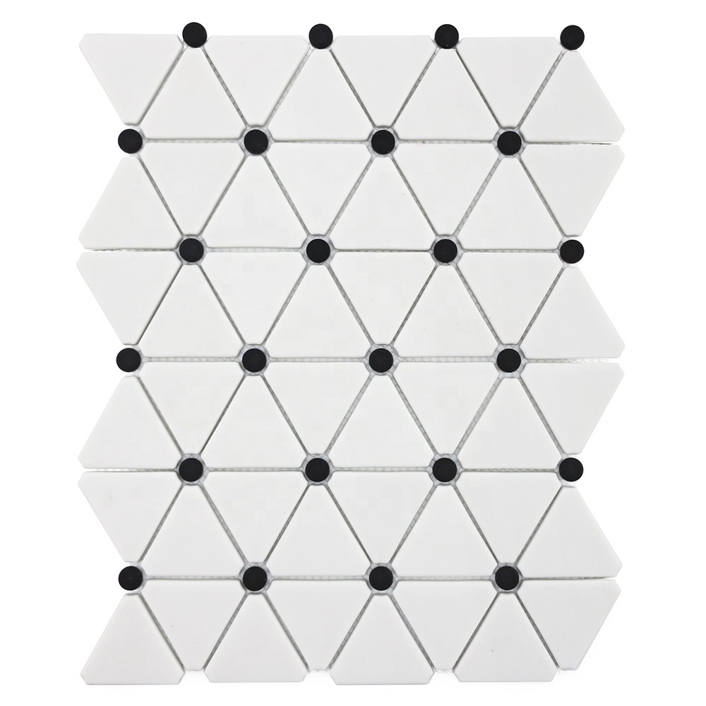 New style recycled glass matte black and white mixed round triangle glass mosaic tiles