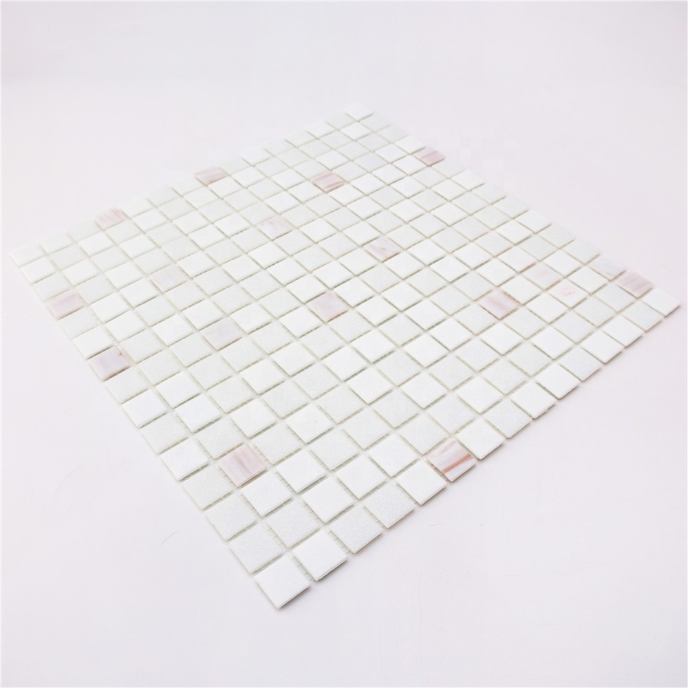 Vitreous golden line square white and pink bathroom wall swimming pool glass mosaic tiles