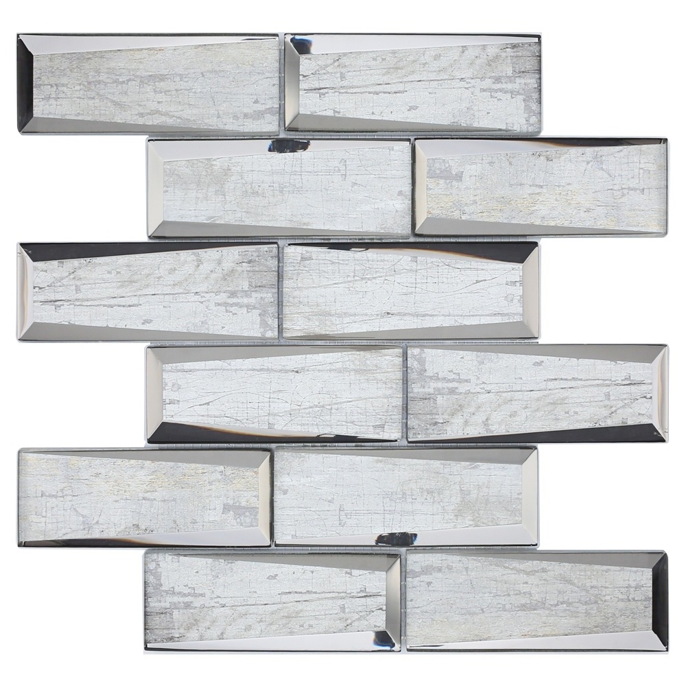 Luxury inkjet printing marble look 3d beveled subway kitchen wall decor glass mirror mosaic tiles