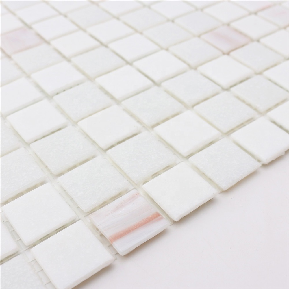 Vitreous golden line square white and pink bathroom wall swimming pool glass mosaic tiles