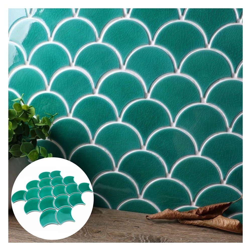 Ice crackle glazed green blue fish scale kitchen bathroom wall ceramic swimming pool mosaic tile