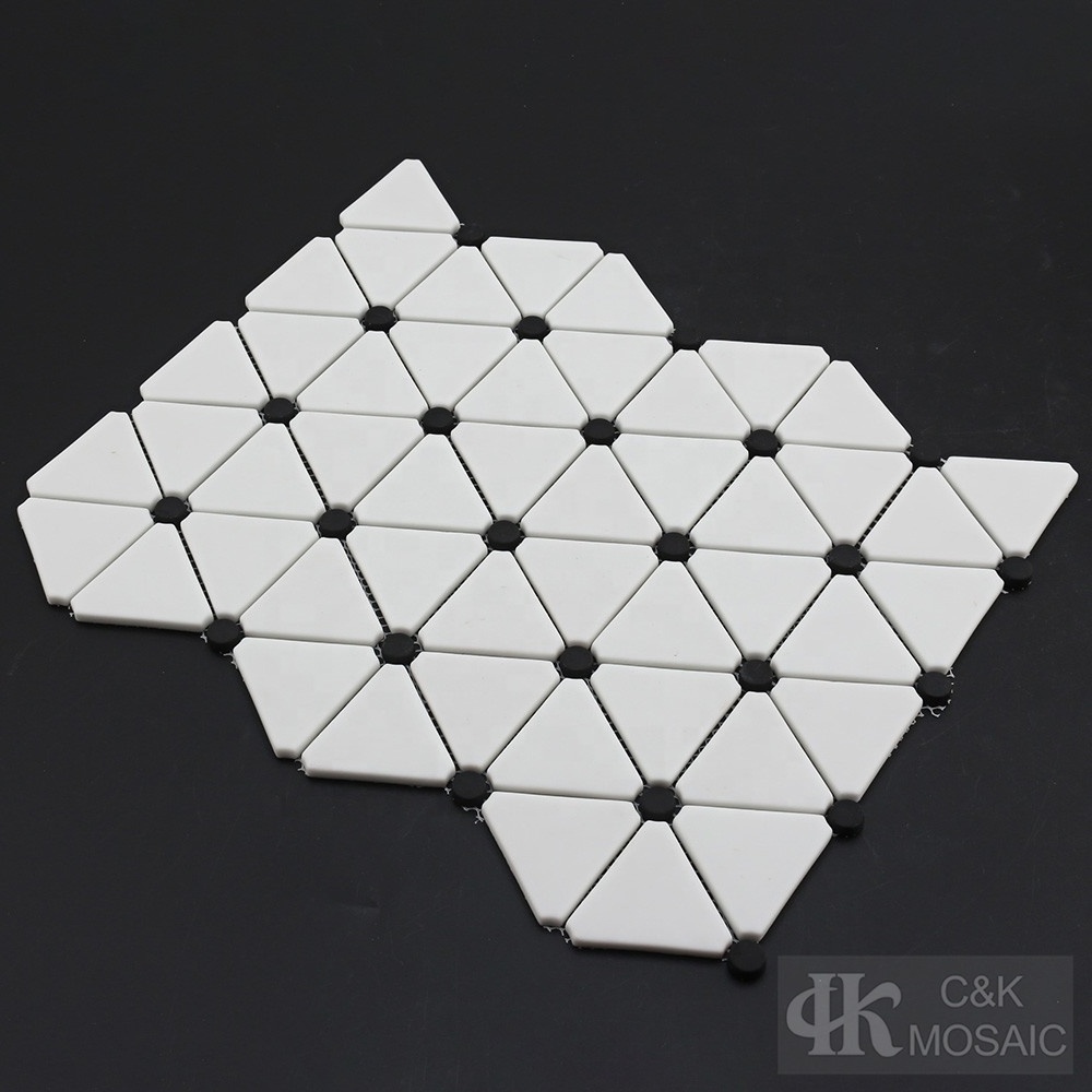 New style recycled glass matte black and white mixed round triangle glass mosaic tiles