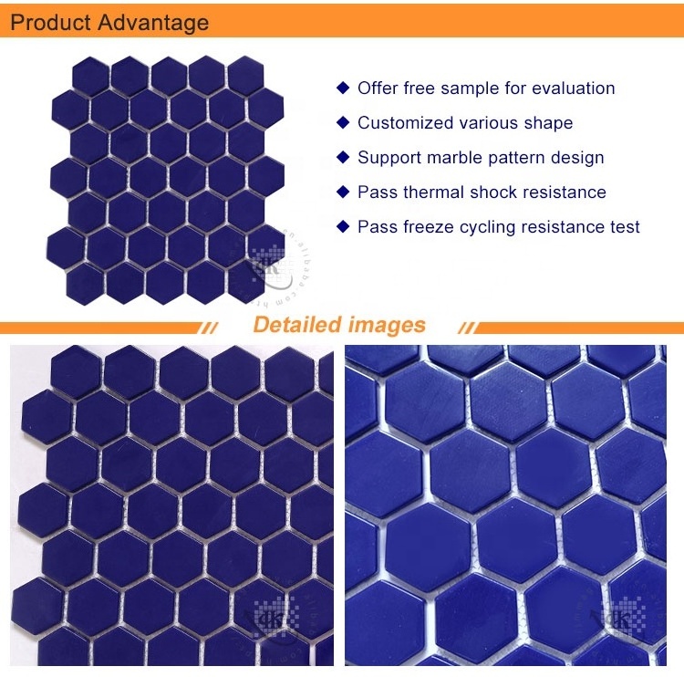 CNK China manufacturer hexagon mosaic navy blue bathroom floor tiles