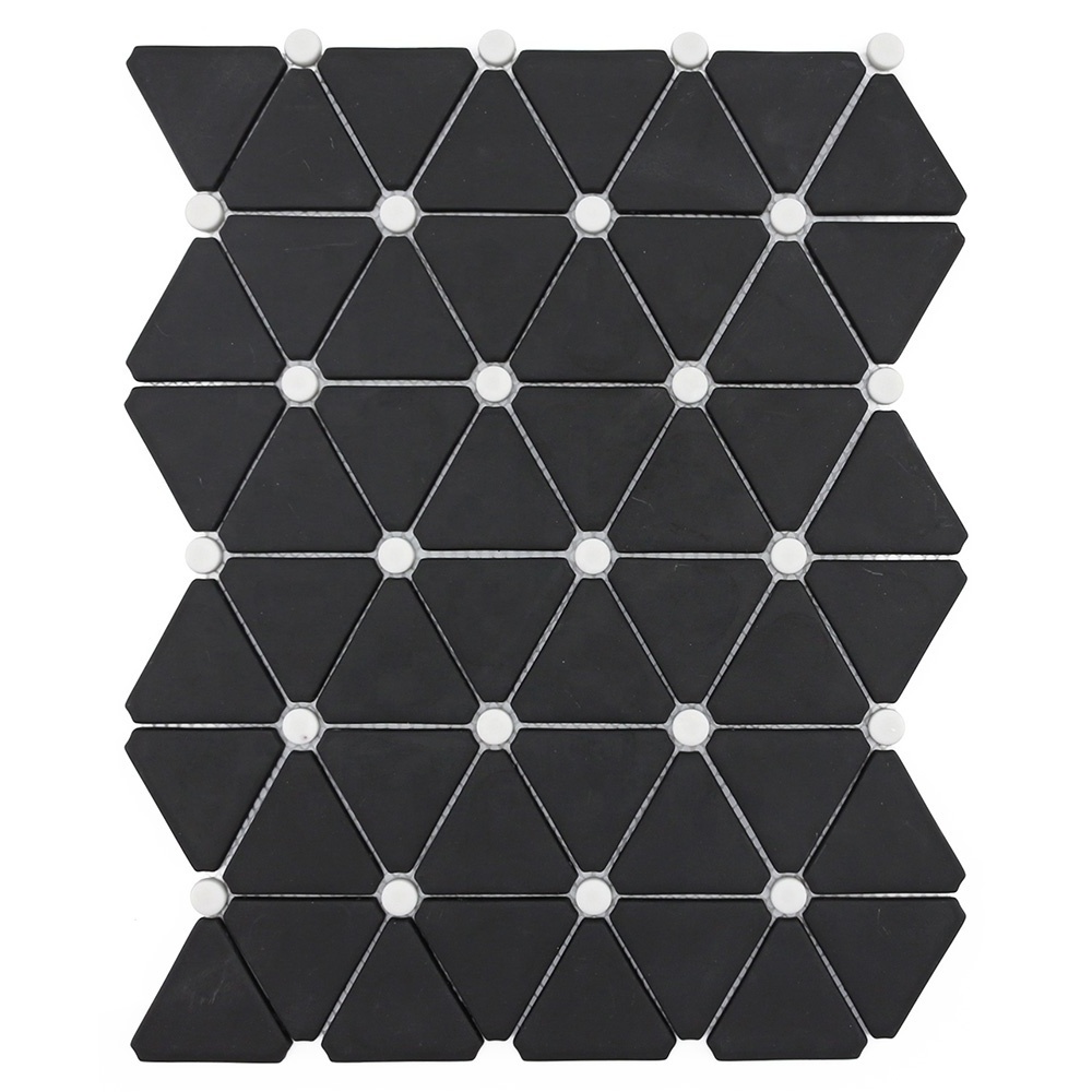 New style recycled glass matte black and white mixed round triangle glass mosaic tiles