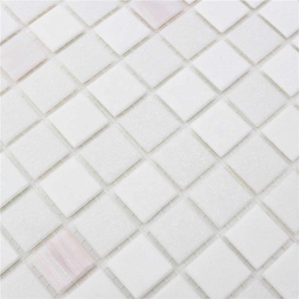 Vitreous golden line square white and pink bathroom wall swimming pool glass mosaic tiles