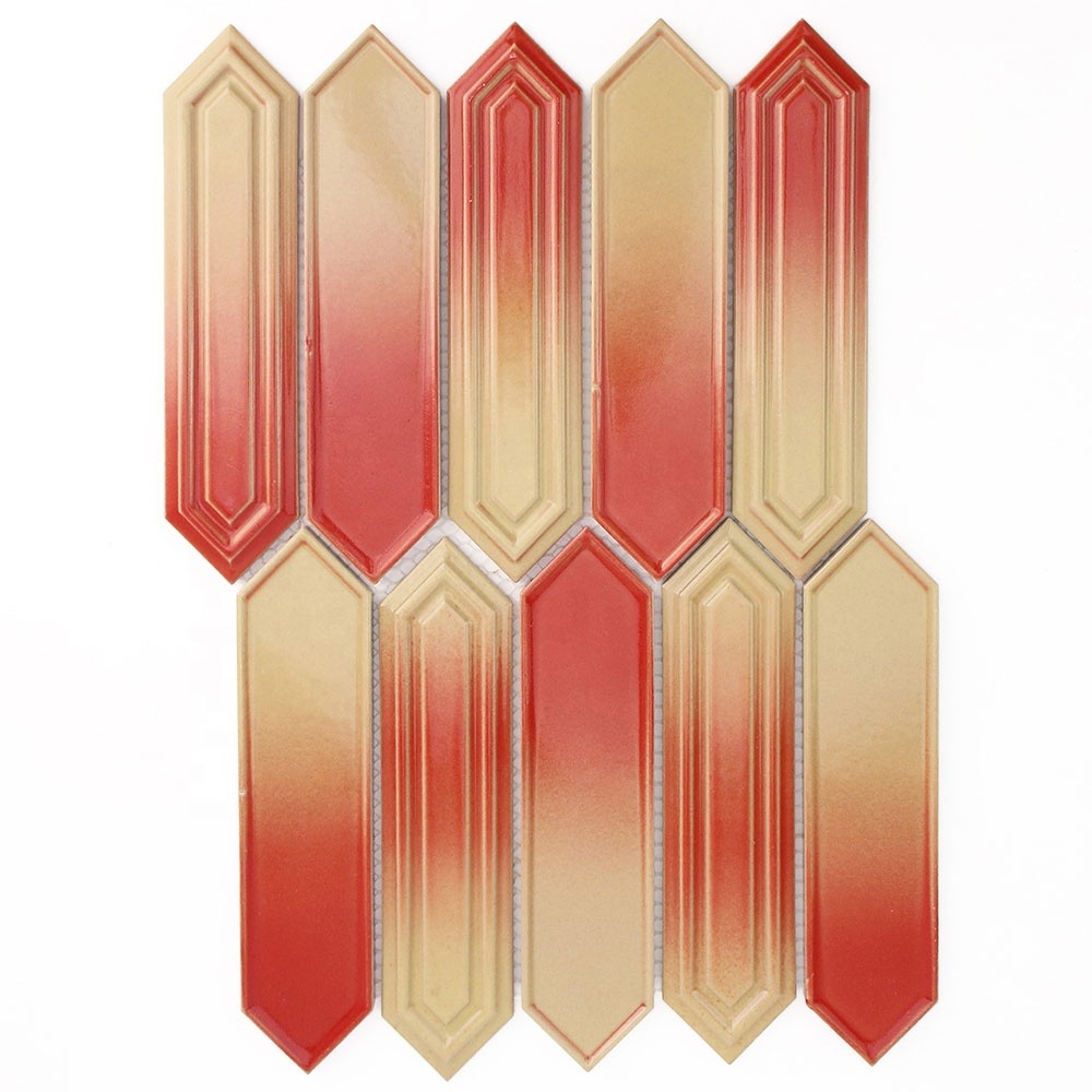 New modern style picket elongated hexagon glazed ceramic mosaic tile for kitchen backsplash