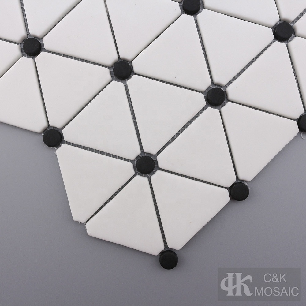 New style recycled glass matte black and white mixed round triangle glass mosaic tiles