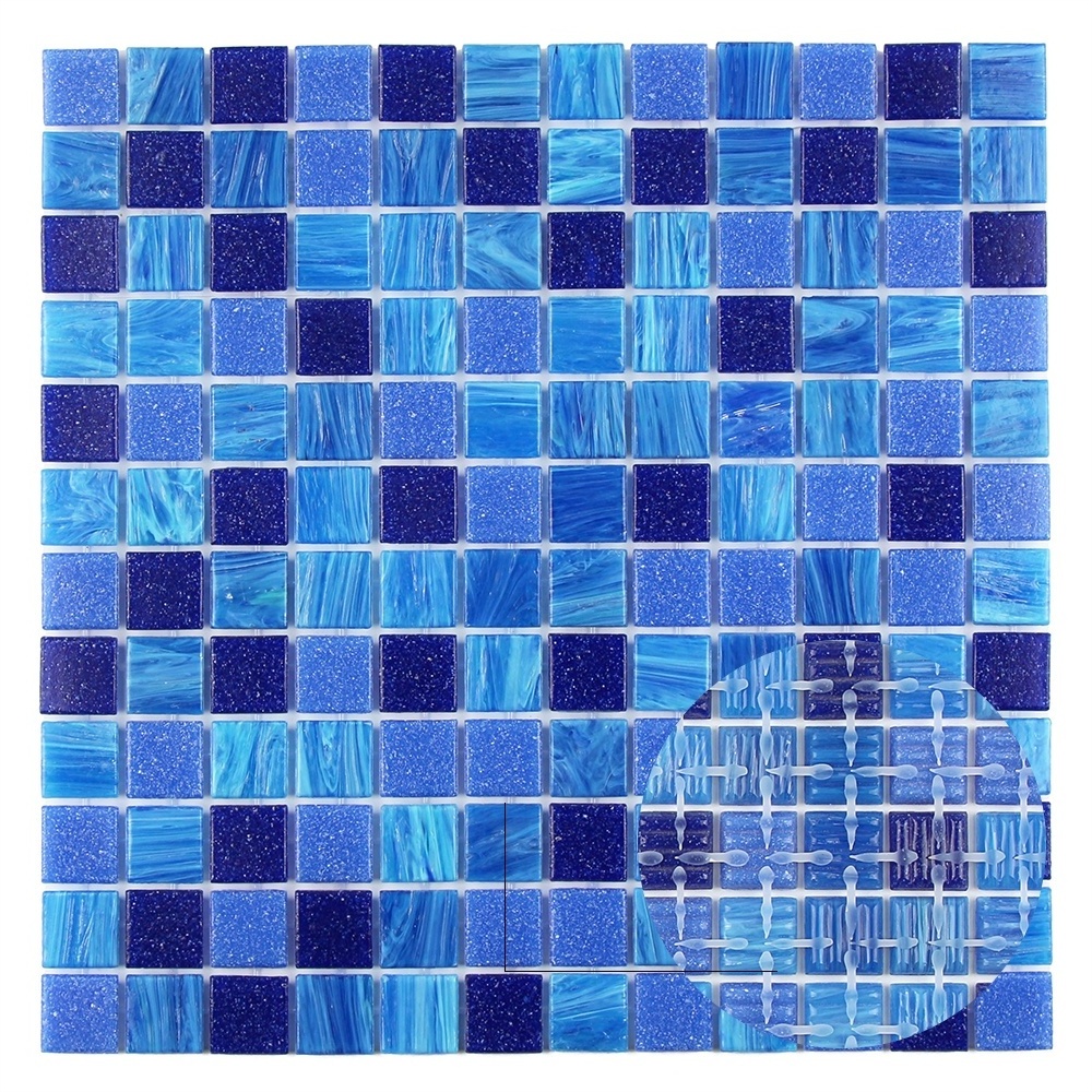 New Trends Dot Glue Mounted Hot Melt Blue Iridescent Swimming Pool Tile Glass Mosaic For Bathroom Wall And Kitchen Backsplash