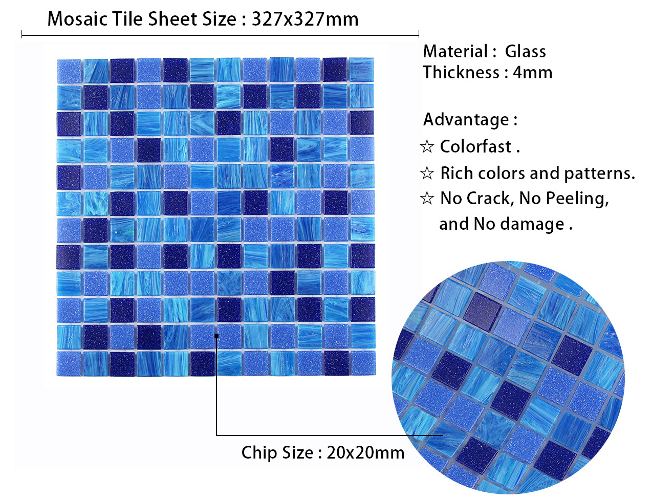 New Trends Dot Glue Mounted Hot Melt Blue Iridescent Swimming Pool Tile Glass Mosaic For Bathroom Wall And Kitchen Backsplash