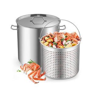 Custom Outdoor Cooking Pot Stockpot Stainless Steel Crab Seafood Boil Pot with Basket