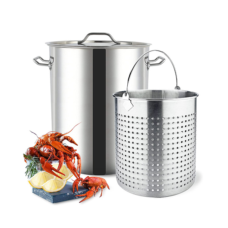 Custom Outdoor Cooking Pot Stockpot Stainless Steel Crab Seafood Boil Pot with Basket