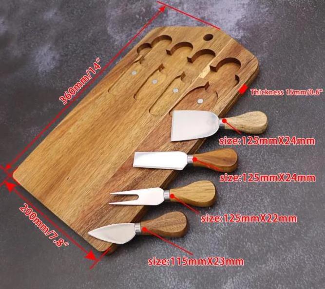 Hot Sale Bamboo Cheese Cutting Board with Slide-Out Drawer Stainless Steel Knife Set cheese board and knife set